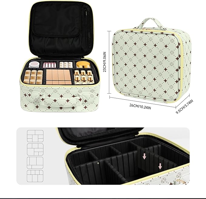 M Y U R E N Travel Makeup Bag,Waterproof Cosmetic Organizer, Adjustable Dividers,Portability Cosmetic Train Case,Makeup organizer,Gift for Women,Girls Gift (Green+Yello)
