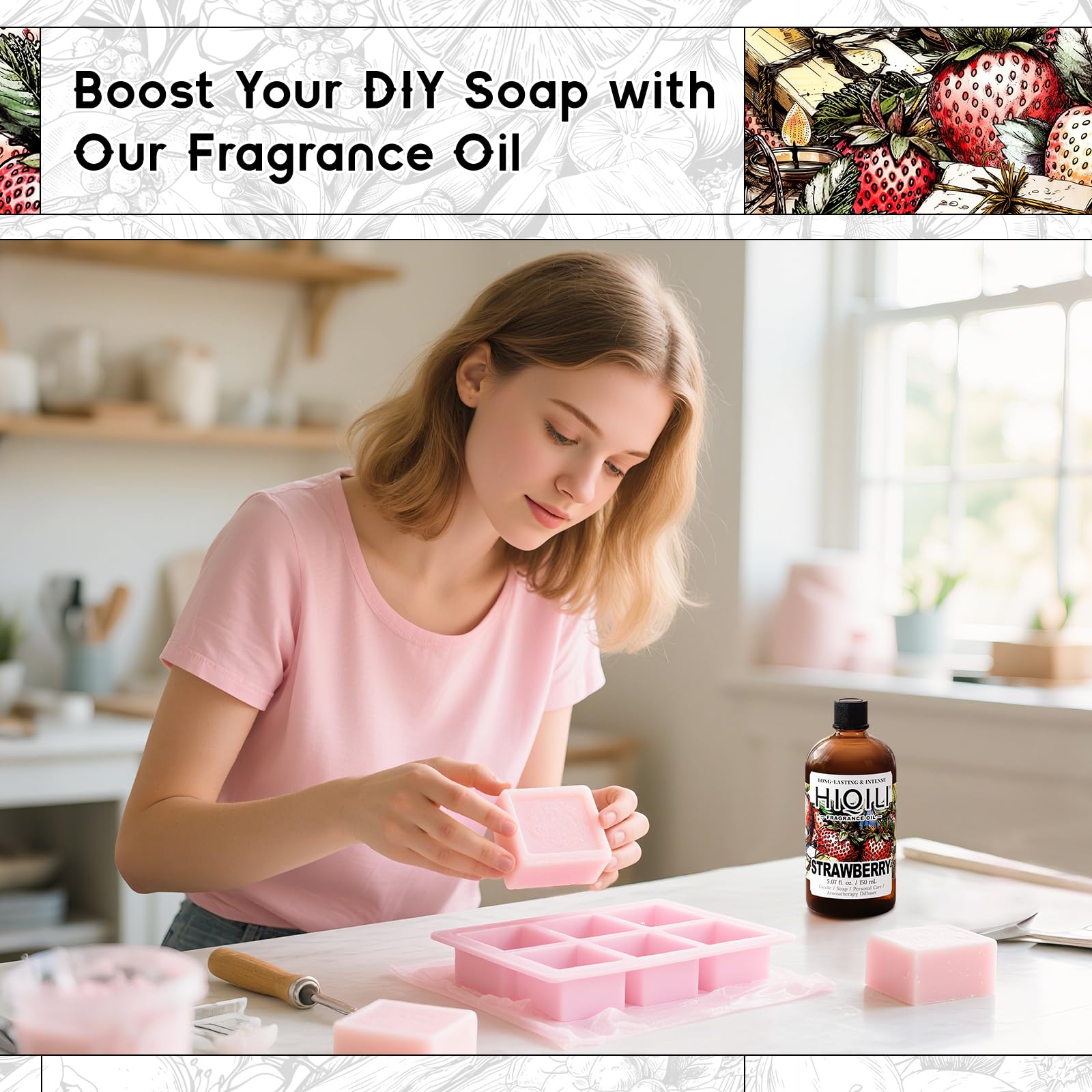 HIQILI Strawberry Fragrance Oil, DIY Fruity Scent Perfume - 5.07 Fl Oz