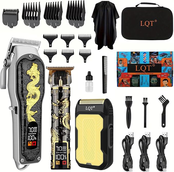 LQT Hair Clippers 3-Piece Men's Professional Cordless Haircutting Set with LED Display, Trimmer, Shaver, Beard Clipper - Gift for man