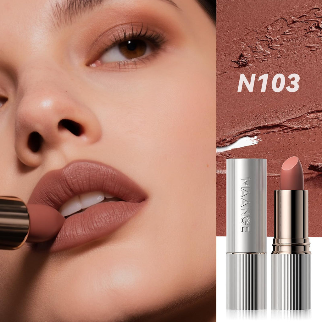 MAANGE Lipstick, Matte Lipstick Long Lasting Transfer-Proof Waterproof & Hydrating Lip Makeup, Full Coverage for a Nourishing Pout,1 Count-N103