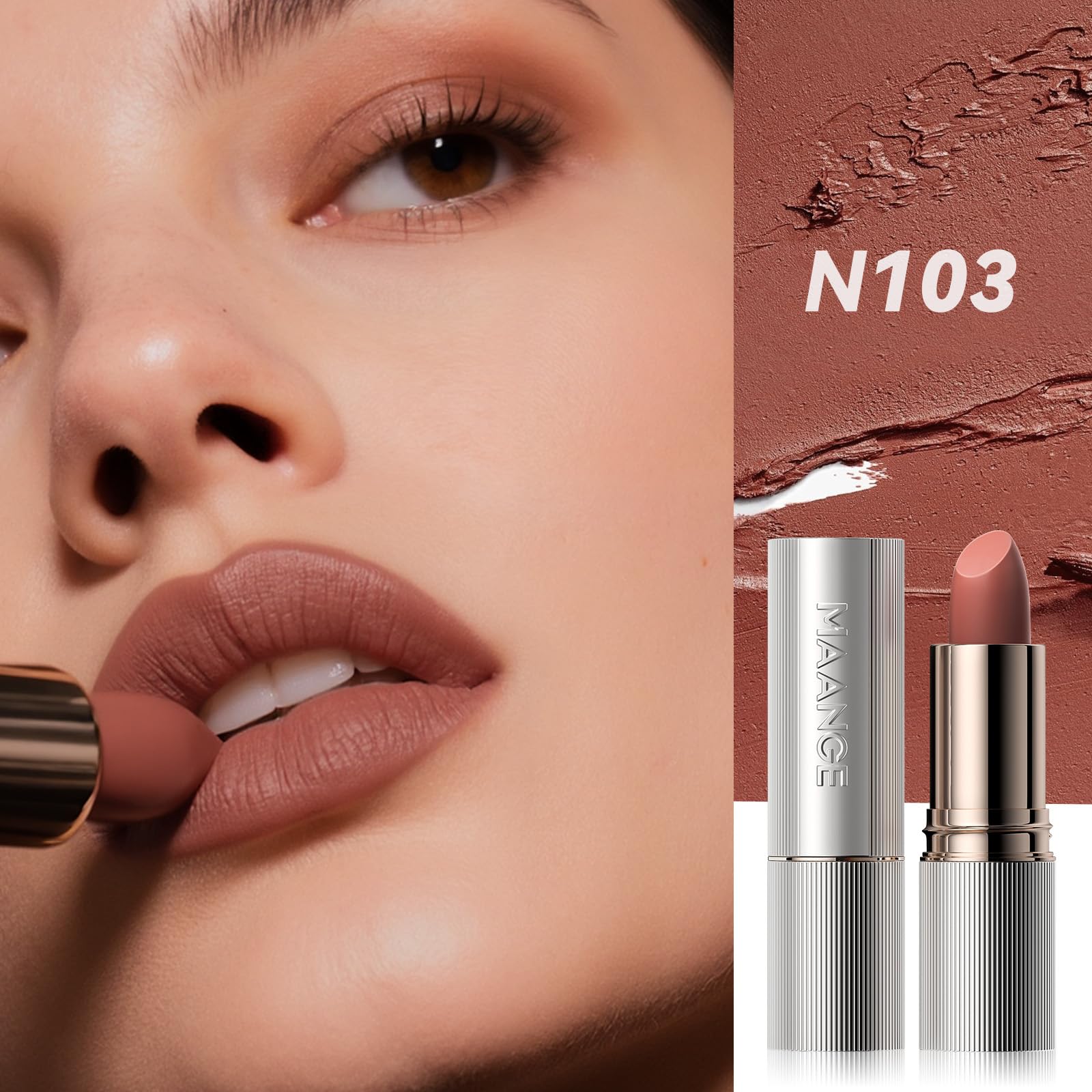 MAANGE Lipstick, Matte Lipstick Long Lasting Transfer-Proof Waterproof & Hydrating Lip Makeup, Full Coverage for a Nourishing Pout,1 Count-N103