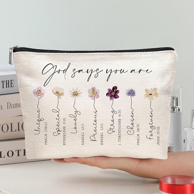 God Says You Are Cosmetic Bag, Inspirational Bible Verse Makeup Bag for Women, Floral Bible Verse Makeup Case, Sister, Friend Gifts, Affirmations Gifts, Christian Gifts, Birthday Gifts for Women