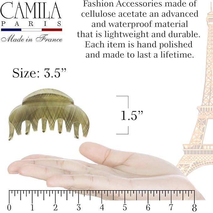 Camila Paris CP3217 French Hair Clips for Women, 3.5" Large Claw Clip Strong Hold All Day, Girl Large Claw Clips for Thick Hair, No Damage No Slip Flat Clip for Women. Made in France