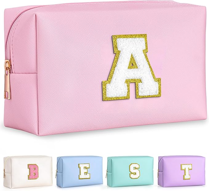 TOPEAST Initial Makeup Bag, Birthday Gifts for Women Girls, Pink A