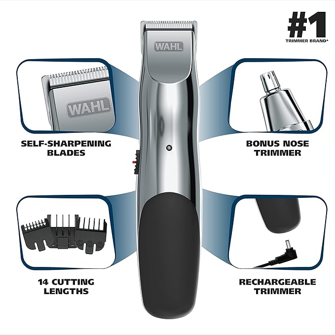 Wahl Groomsman Rechargeable Beard Trimmer Kit & Bonus Battery Nose Trimmer