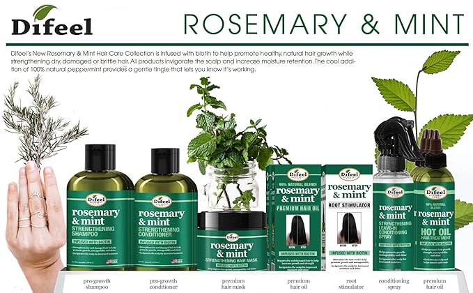 Difeel Rosemary and Mint Hair Oil Blend with Biotin 8 oz. - Made with Natural Mint & Rosemary Oil for Hair Growth
