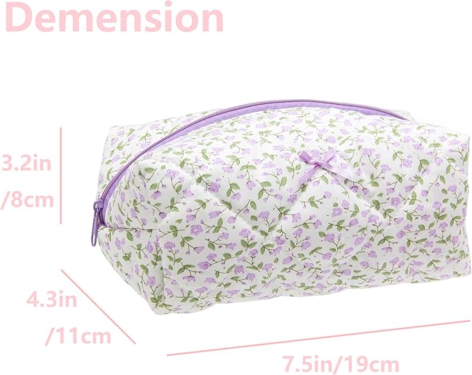 PAZIMIIK Cozy Makeup Bag for Women,Zipper Cosmetic Pouch,Floral Purple
