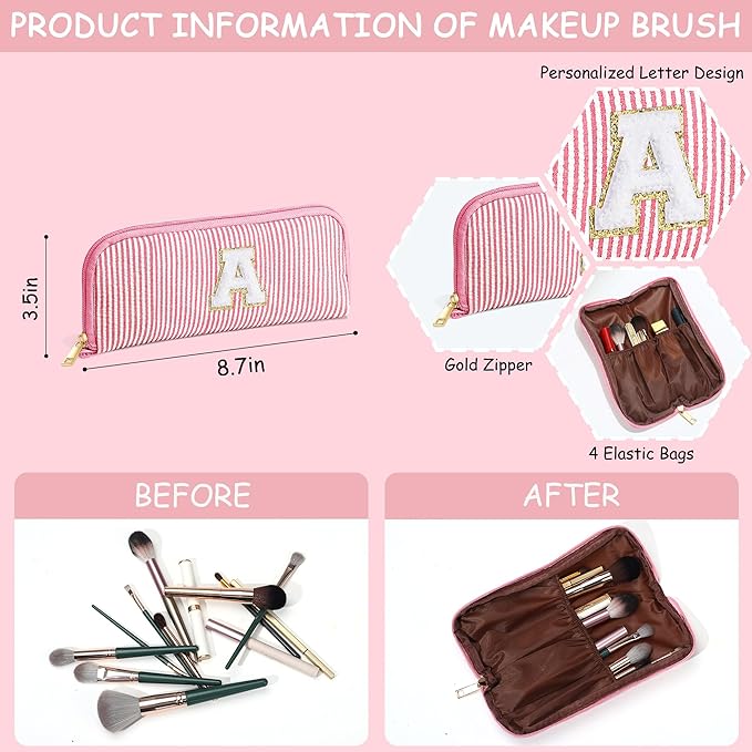 YOOLIFE Makeup Bag - Personalized Monogram Cosmetic Bag for Teen Girls, Purple Cute Travel Pouch