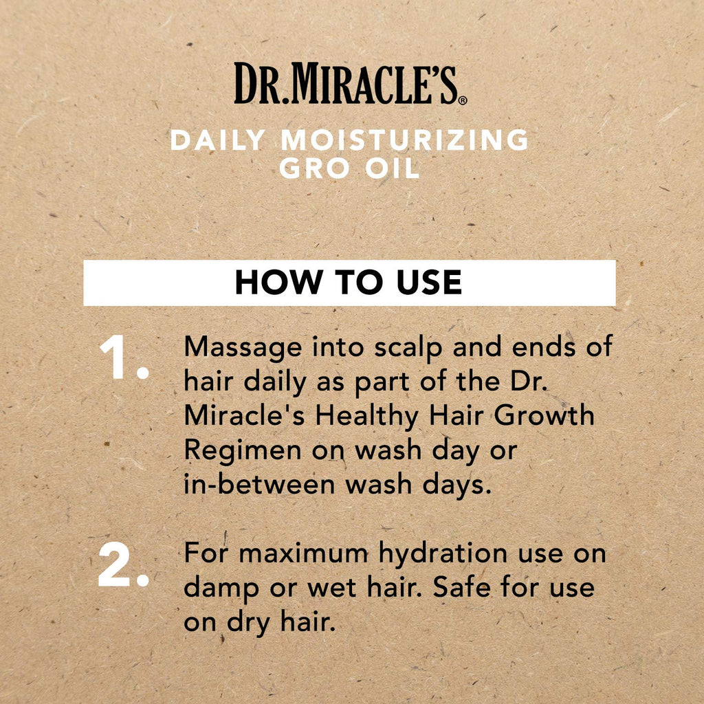 Dr, Miracle's Daily Moisturizing Gro Oil blended with Vitamins A,D,E, Avocado and Aloe Vera – Hair Growth & Scalp Treatment, Strengthens & Repairs, 4 Oz, Pack of 3