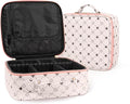 M Y U R E N Travel Makeup Bag,Waterproof Cosmetic Organizer, Adjustable Dividers,Portability Cosmetic Train Case,Makeup organizer,Gift for Women,Girls Gift (Beige+Pink)