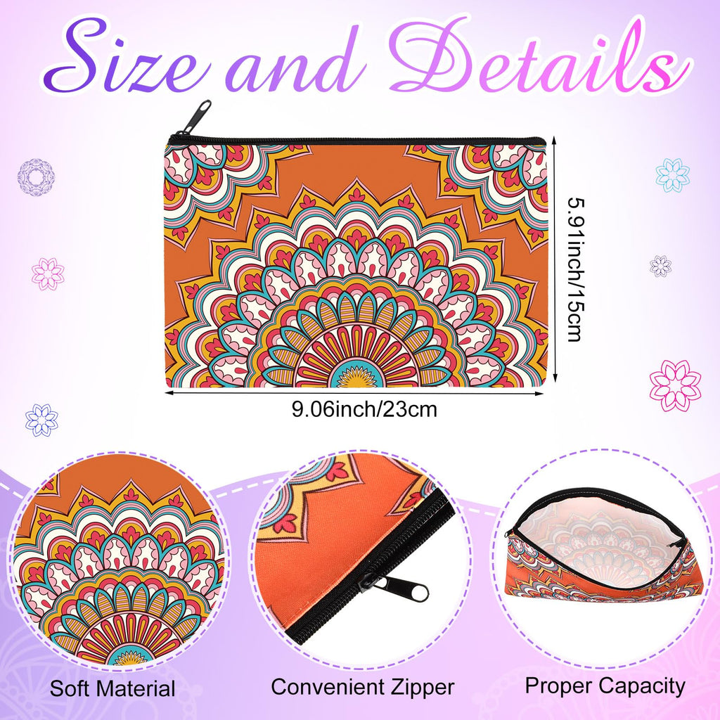 Hillban 36 Pcs Mandala Makeup Bags Bohemian Cosmetic Bags for Women Mandala Flowers Travel Toiletry Pouch with Zipper Portable Organizer Pouch for Cosmetics Makeup Brushes, 12 Styles