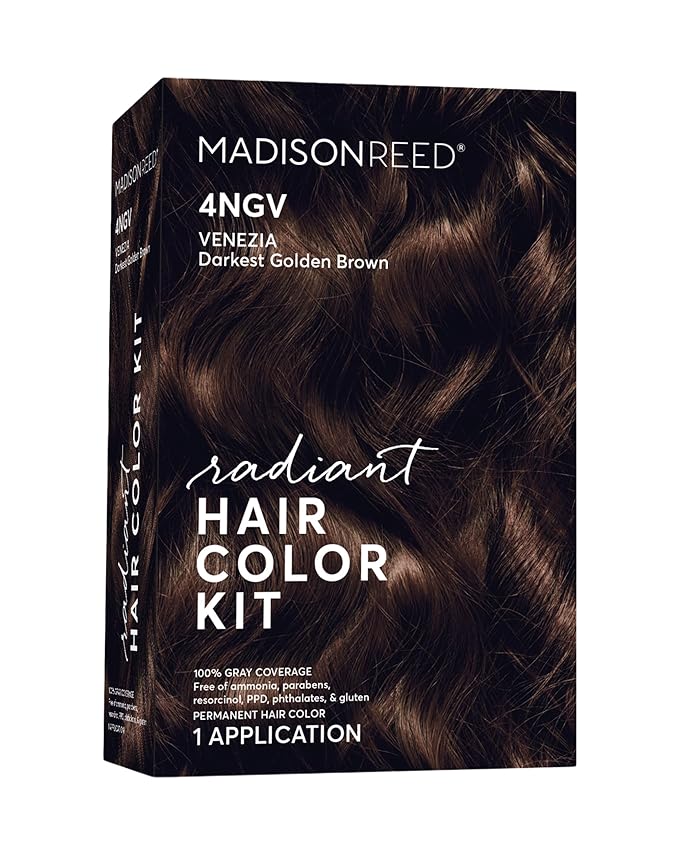Madison Reed Radiant Hair Color Kit - 4NGV Darkest Golden Brown with Warm Tones (Venezia Brown), Permanent Hair Dye, Superior Gray Coverage & Dimensional Color | PPD-Free & Ammonia-Free, 1 Pack