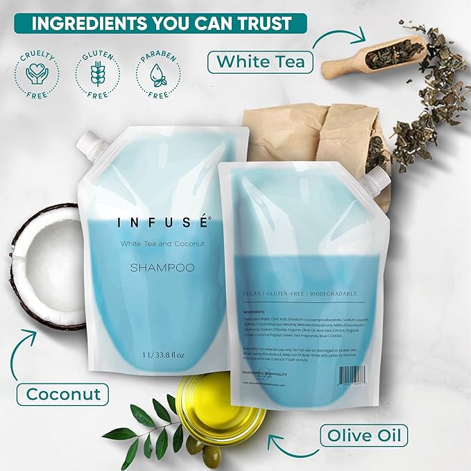 INFUSÉ 1 Liter Shampoo Refill Bag for Hotel Soap Dispensers, Bulk