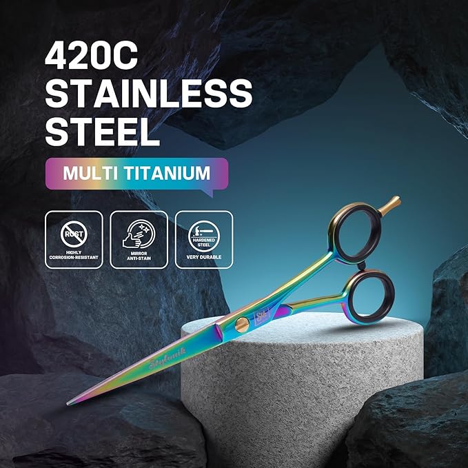 Stylonik Hair Cutting Scissors-Professional Hairdressing Scissors for Women,Men,Hair Stylists,Salon,Barber- 6.5-Inch Stainless Steel Hair Scissors with Finger Rest (Classic Scissor Multi Titanium)