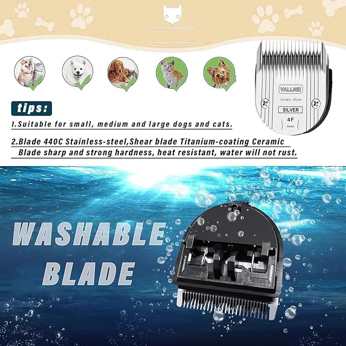 VALLNEI 5-in-1 Replacement Clipper Blade, Detachable & Adjustable Dog Grooming Blade Compatible with Wahl Arco, Bravura, Chromado, Creativa, Figura, Motion & SuperGroom (4F (2 Pack))