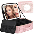MAYFIY Makeup Bag with LED Lighted Mirror| Portable Makeup Organizer Train Case with 2X/3X Magnification & 3 Color Lights for Precision, Adjustable Brightness| Elegant Gift Packaging, Pink