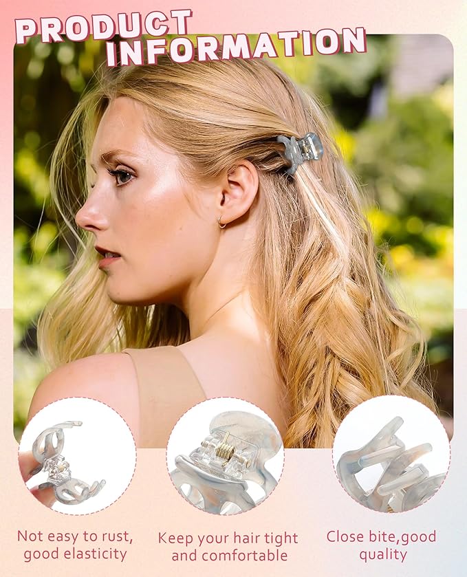 CHLINS 12 Pcs Small Hair Clips for Women, Cute Acrylic Mini Claw Clips Accessories for Thin Fine Hair, Non-Slip Little Jaw Clamps for Half Updo Styling & Bangs