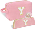 Sernaxi Personalized Initial Makeup Bag Trendy Stuff Corduroy Cosmetic Bag Travel Toiletry Bag, Valentine’s Day Gift Makeup Organizer Case & Makeup Pouch for Women teen Girls Mom Girlfriend Wife