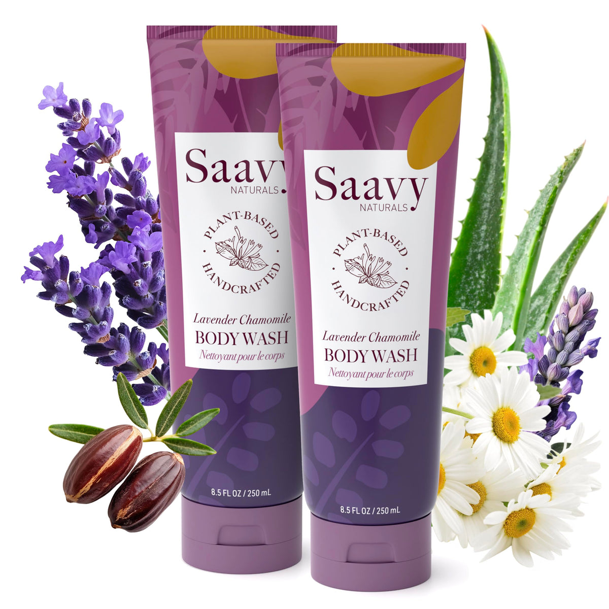 Saavy Naturals Moisturizing Body Wash for Sensitive Skin– Plant-Based & Pure with Coconut Oil, Shea Butter & Aloe Vera – Paraben-Free, Cruelty-Free – Bulgarian Rose – 8.5 fl oz, 2 pack