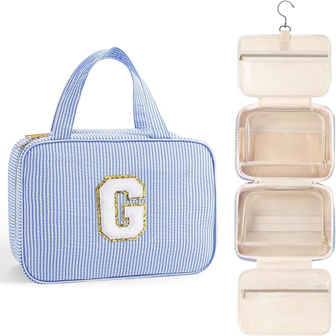 TOPEAST Hanging Travel Bag - Personalized Toiletry Essentials for Women - Letter G