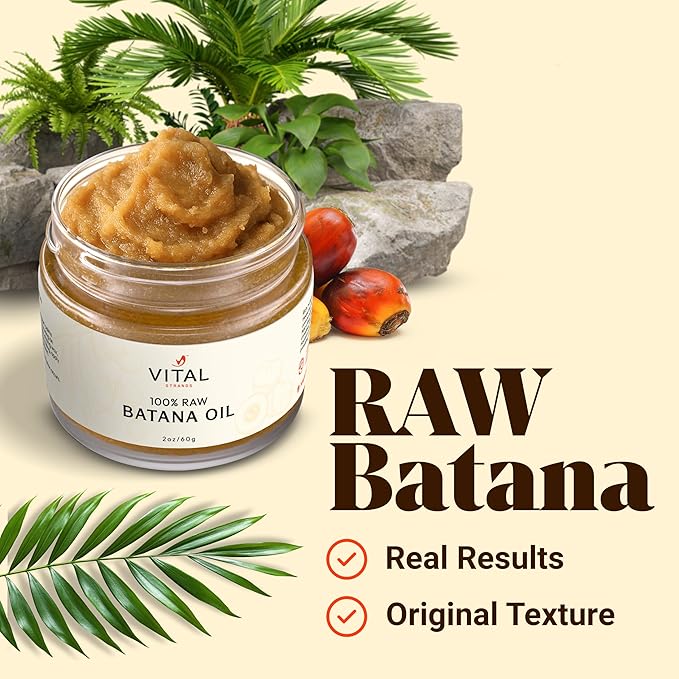 Vital Strands 100% Organic Raw Batana Oil for Hair Growth – Strengthens Hair, Reduces Breakage, Enhances Shine – Pure, Non-Greasy – No Silicones, Sulfates, or Parabens – All Hair Types – 2oz Glass Jar