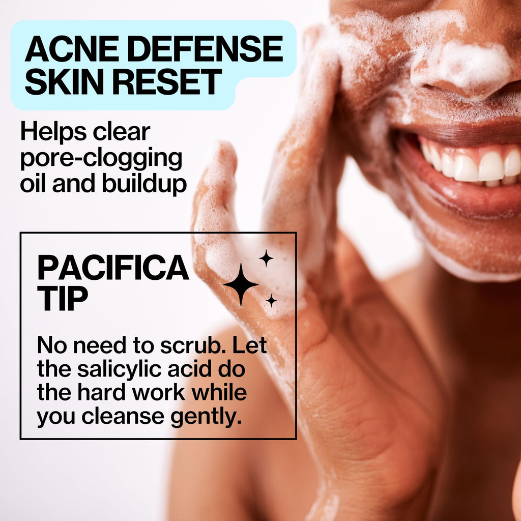 Pacifica Acne Defense Face Wash - Deep Pore Purifying Face Cleanser - w/ 2% Salicylic Acid, Pore Reducing Niacinamide & Inflammation Reducing Cucumber - for Sensitive Skin Vegan Dermatologist Tested