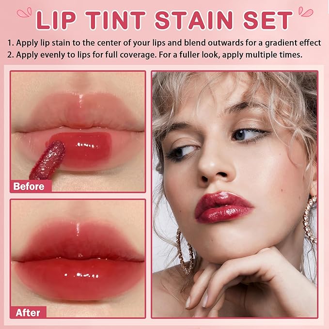 QIUFSSE Lip Tint Stain,6 Colors Mini Lip Stain Long Lasting Waterproof