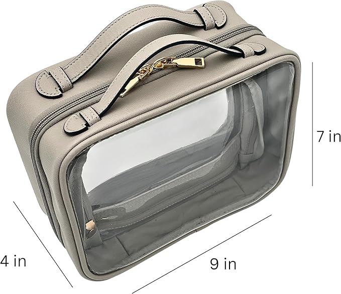 JAZD Clear Makeup Bag Toiletry Bag for Women Cosmetic Case Large Capacity Travel Make Up Bag Organizer Transparent Storage Compartment TSA Approved (GRAY)