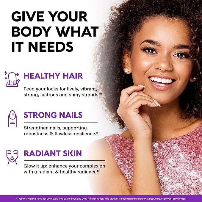 Biotin Gummies for Hair Growth Support - for Women & Men - Berry, 60 Gummy