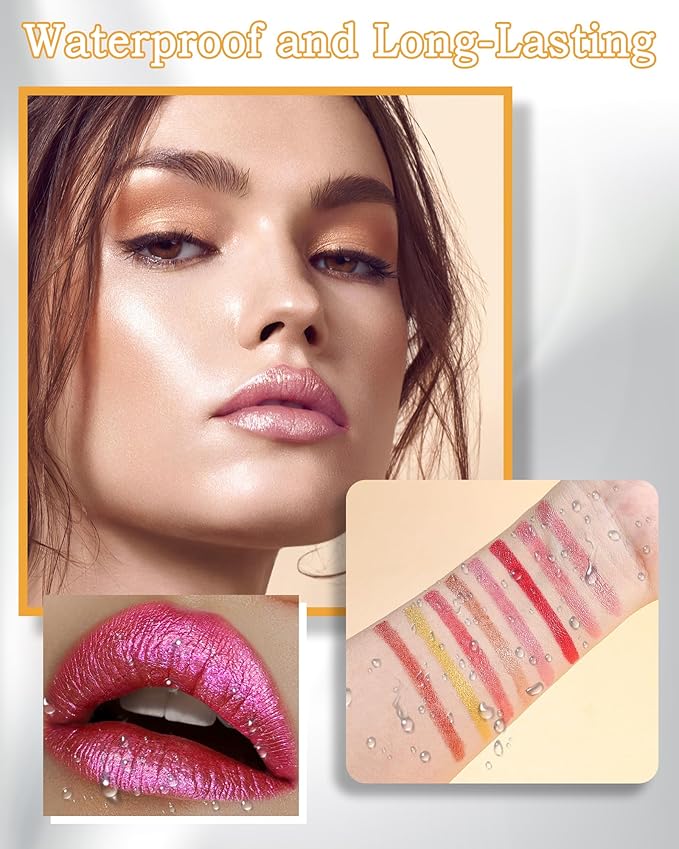 Brown Glitter Lipstick Lip Liner,Shimmer Metallic Matte Lip Stain Tint