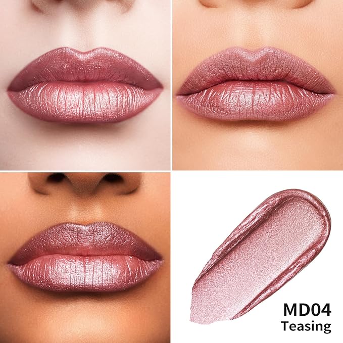 Oulac Mauve Pink Lipstick for Women - Metallic Liquid Lip Gloss, Long Lasting Waterproof, Oil-Based Formula, Transferproof, Vegan & Cruelty-Free Lip Makeup MD04