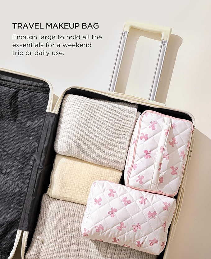 HBselect 2Pcs Travel Makeup Bag Large Quilted Cosmetic Bag Make up Bag