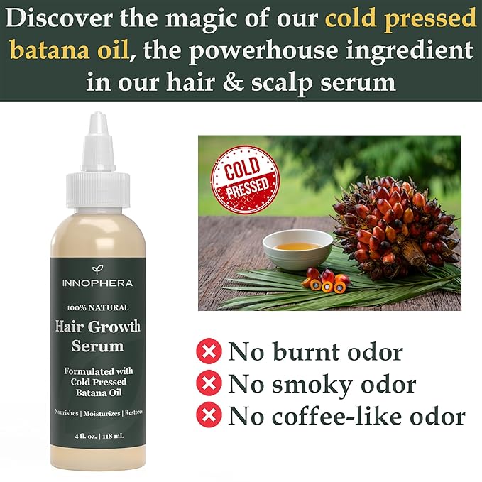 Innophera Batana Oil Hair Growth & Scalp Serum ‒ With Jojoba, Argan, Rosemary & Lavender Oils ‒ Natural Vegan Thickening, Moisturizing & Strengthening Serum ‒ 4 fl. oz.