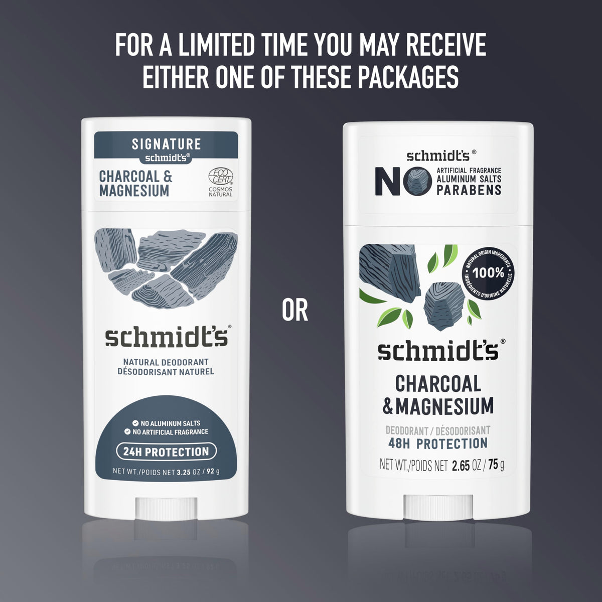 Schmidt's Aluminum-Free Vegan Deodorant Charcoal & Magnesium 2.65 oz 4 ct