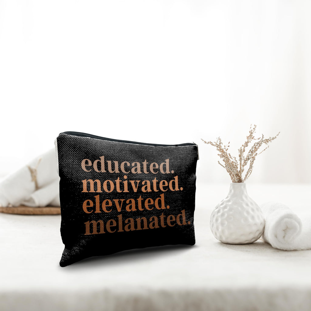 Nogrit African American Gifts,Black Women Gifts,Educated Motivated Elevated Melanated,Black Women Makeup Bag Cosmetic Bag, Melanin Makeup Travel Toiletry Bag,gifts for African American women/black