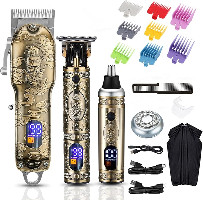 Dumite Hair Clippers for Men,Professional Hair Cutting Kit,Cordless Barber Clipper and T-Blade Beard Trimmer Set (Gold-1)