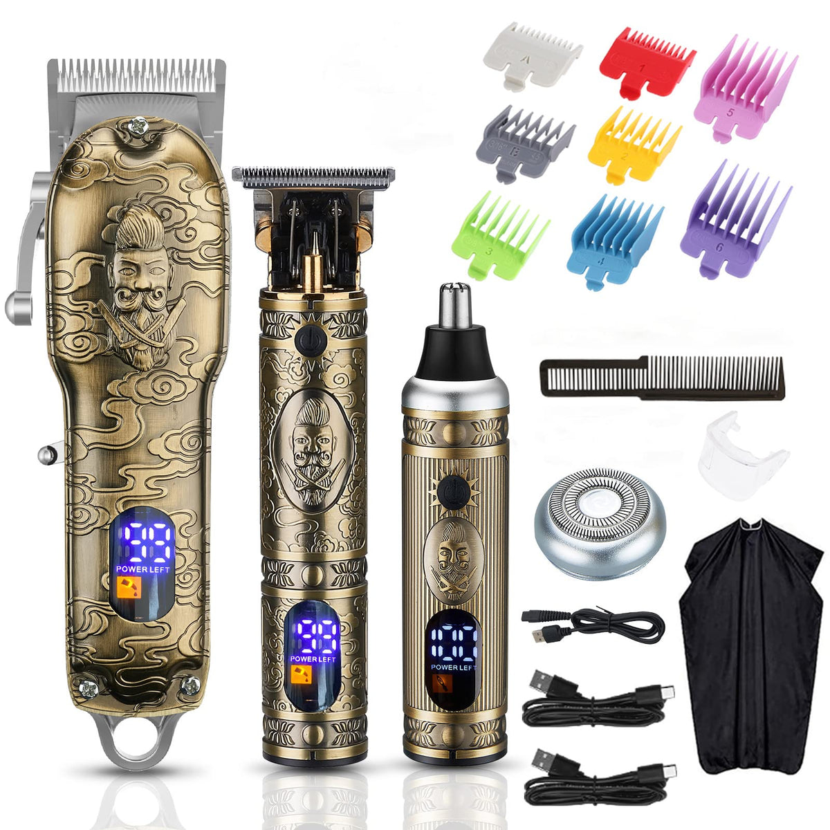 Dumite Professional Hair Clippers for Men,Hair Clippers+T-Blade Trimmer+Electric Shaver+Nose Hair Trimmer Set,4 in 1 Cordless Barber Hair Cutting Kit LCD Display Gifts (Gray)