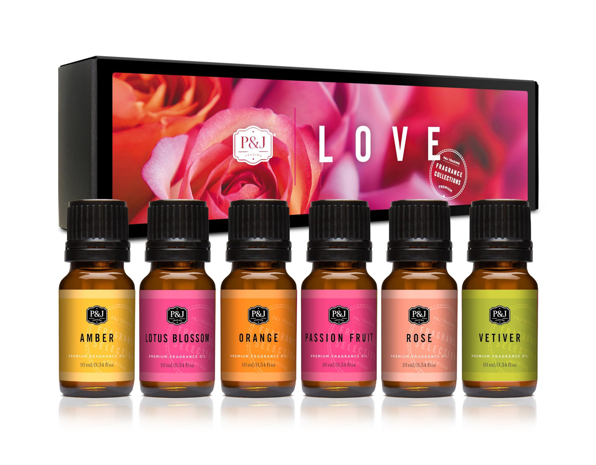P&J Fragrance Oil Favorites Set | Fresh Cotton, Amber, Leather, Strawberry Shortcake, Lilac, Vanilla for Candle Making, Soap Making Supplies, Diffuser Oils Scents