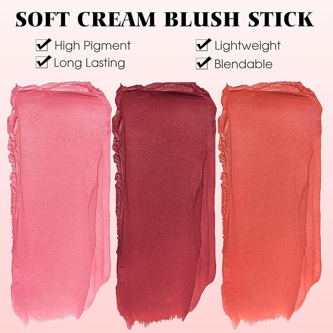BEFIVECOK Blush Stick for Cheeks - Cream Makeup Blush Wand, Solid Moisturizer Stick for Cheeks Tint, Natural Blendable Waterproof Korean Matte Long-Lasting Smooth Blushes (#03 Coral Orange)