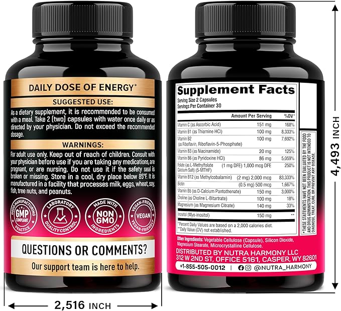 Vitamin B Complex for Men & Women - Full B-Complex & Vitamin B12 - 60 Caps
