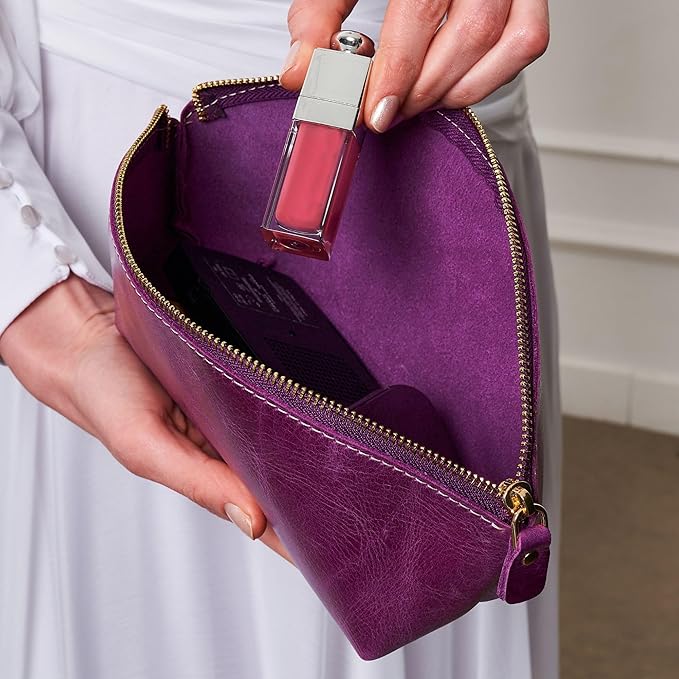 HARDISTON Personalized Leather Makeup Bag, Cosmetic Bag with Italian Zipper