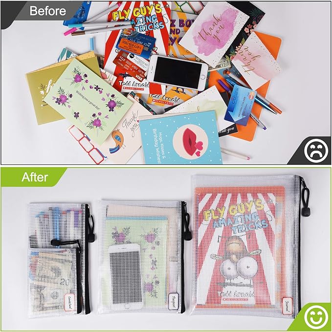12PCS Mesh Zipper Pouch Bags: Black Clear Zipper Pouches for Classroom