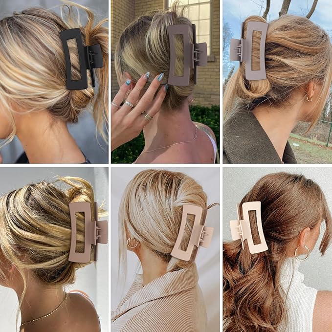 Sisiaipu 4 Inch Big Hair Claw Clips 6 Pcs Large Claw for Thick Hair Square Hair Clips for Women Rectangle Hair Clips Nonslip Acrylic Banana Jaw Clips Hair Accessories for Girls (Chocolate)