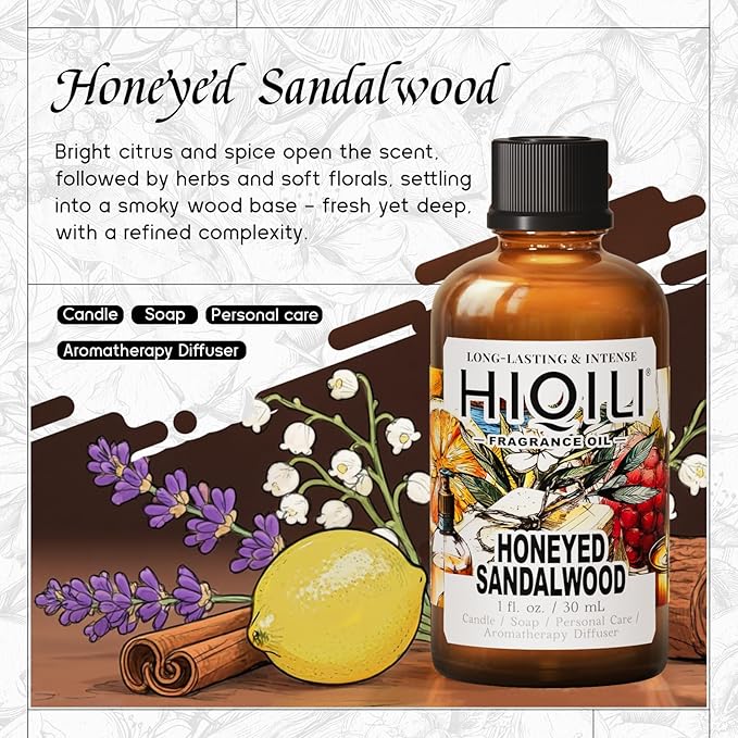 HIQILI Honeyed Sandalwood Fragrance Oil for Soap & Candle DIY Diffuser Use