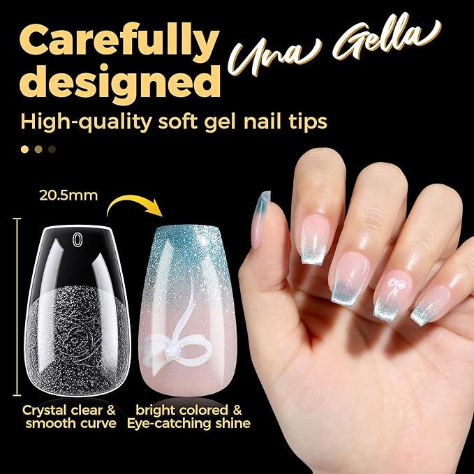 UNA GELLA 600Pcs Short Coffin Nail Tips, Short Coffin Press On Nails