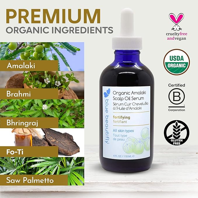 Blue Beautifly USDA Certified Organic Amla Oil for Scalp Serum, 4 fl oz