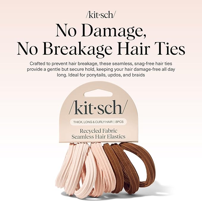 Kitsch Seamless Hair Ties No Damage - Stretchy Hair Bands - Rosewood, 8pcs