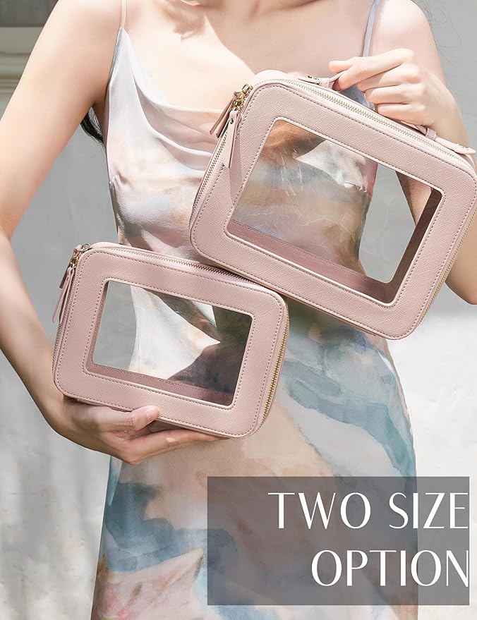 Popvibe Clear Makeup Case Toiletry Bag Travel Clear Cosmetic Bag with Zipper, Small Make Up Bag Traveling, Pink, Medium