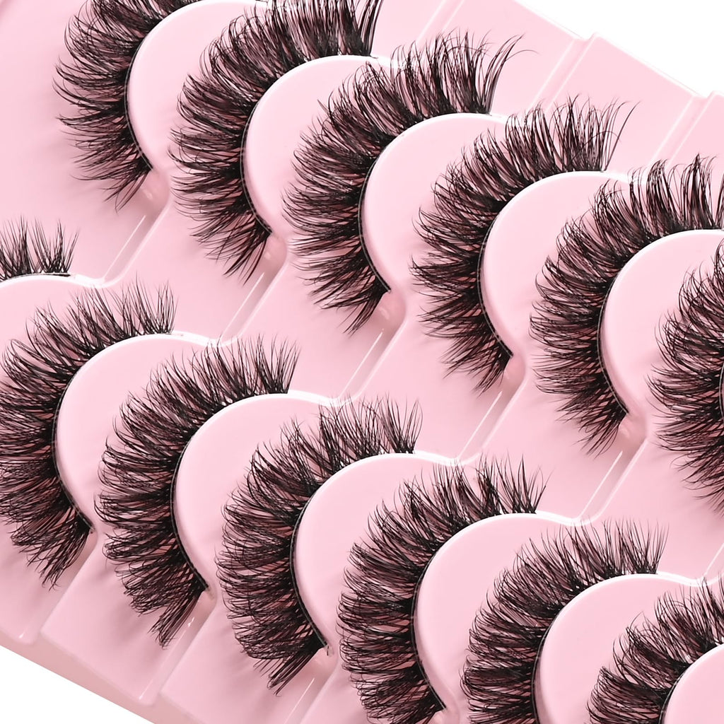 FARRED Natural False Eyelashes Cat Eye Lashes Strips Invisible Band Fake Mink Strip Lash Wispy Thin Clear Band Cateye Eye Lash Pack Full Volume Medium Length 8-14 mm Short Wispies Pestañas Postizas