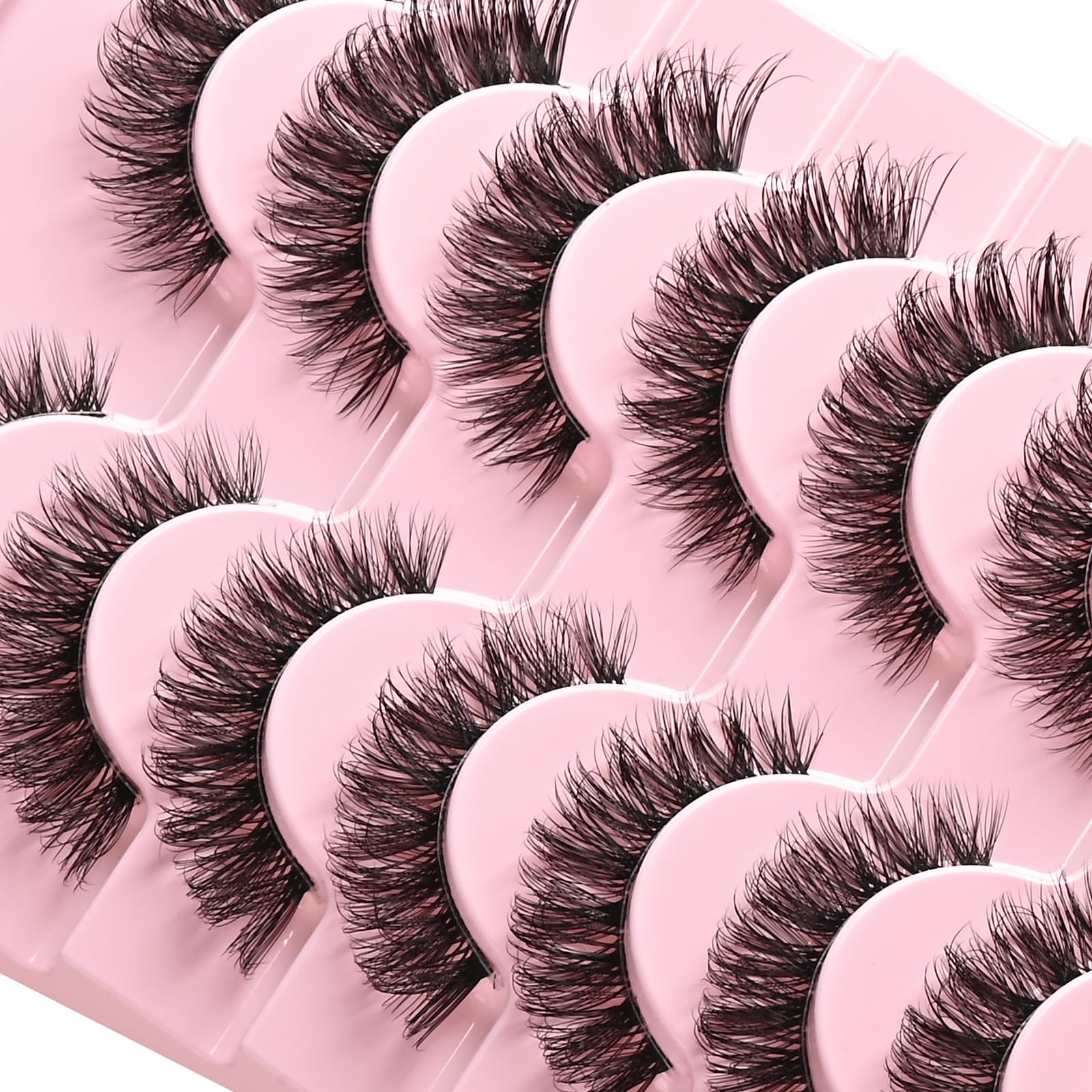 FARRED Natural False Eyelashes Cat Eye Lashes Strips Invisible Band Fake Mink Strip Lash Wispy Thin Clear Band Cateye Eye Lash Pack Full Volume Medium Length 8-14 mm Short Wispies Pestañas Postizas
